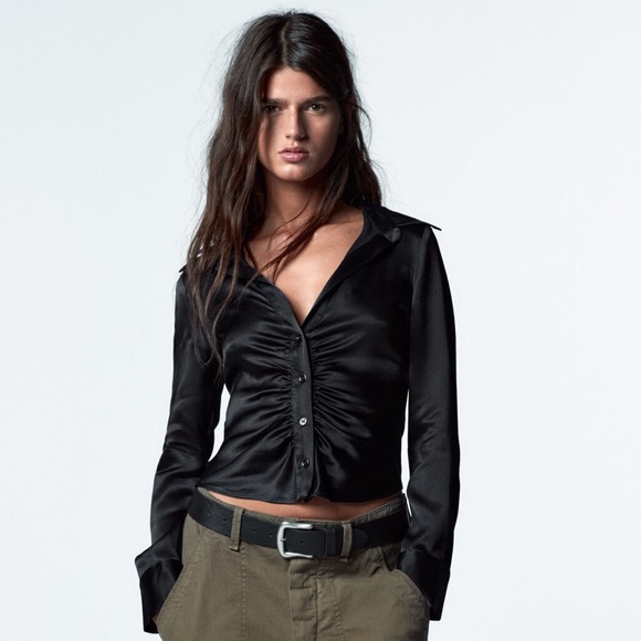 ZARA SATIN FITTED BLOUSE - Picture 1 of 3